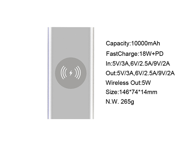 Powerful Portable Power Bank with Wireless Charger (Silver)