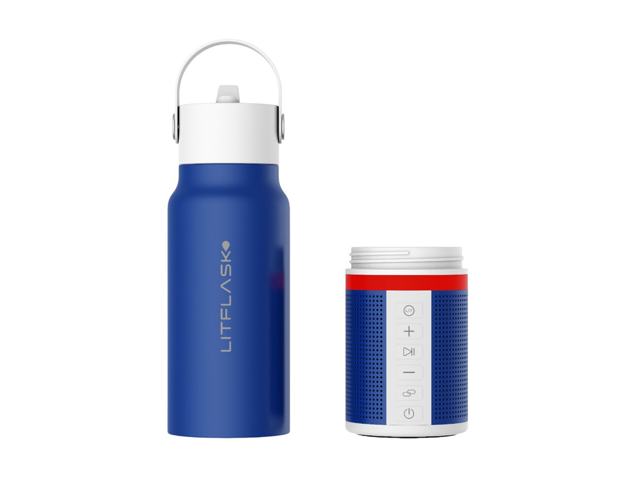 LitFlask 3-in-1 Smart Water Bottle, Bluetooth Speaker & Power Bank with Lights (Blue)