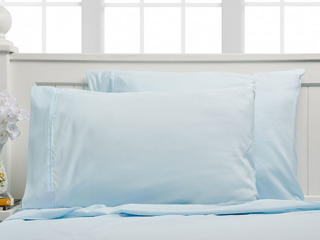 Bamboo 4-Piece Chevron Embossed Sheets (Aqua/Full)