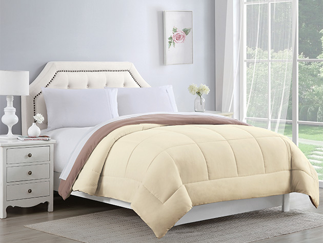 Bibb Home Reversible 2-Tone Down Alternative Comforter (Ivory/Taupe/Queen)