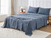 Kathy Ireland 4 Piece Heathered Jersey Knit Cotton Sheet Set (King/Denim)
