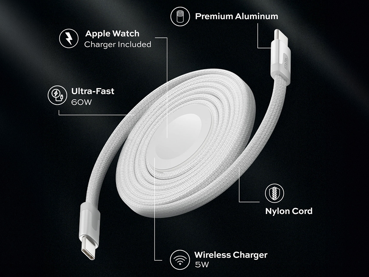 Statik® MagStack™ Duo Apple Watch Charger + 60W USB-C Cable (4-Pack)