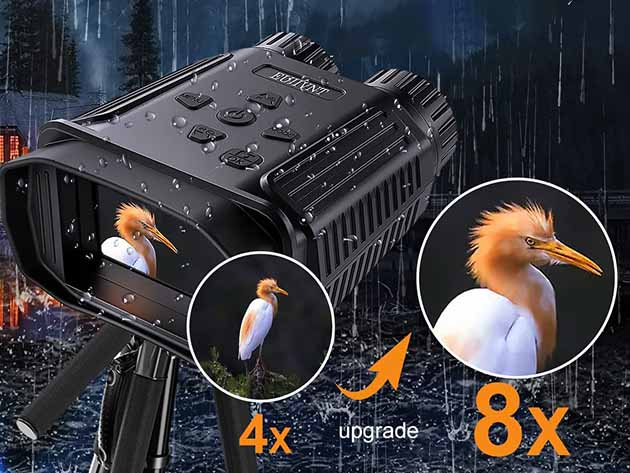 1080p/12MP 1000' Mini Night Vision Binoculars with 2.4" Screen, 4x Zoom & 32GB Card