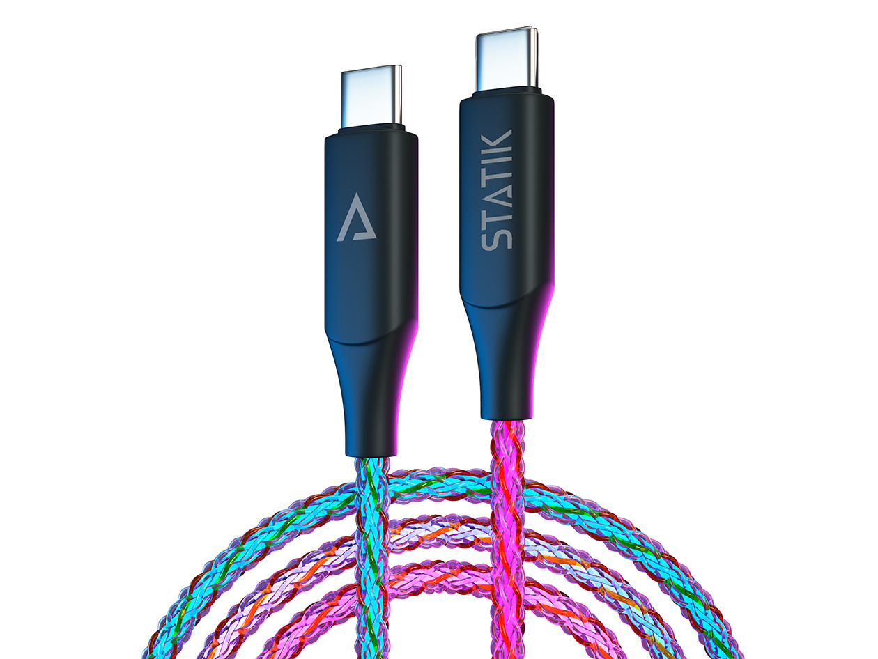 Statik® GloBright® 100W Fast Charge USB-C Braided LED Cables (4-Pack)