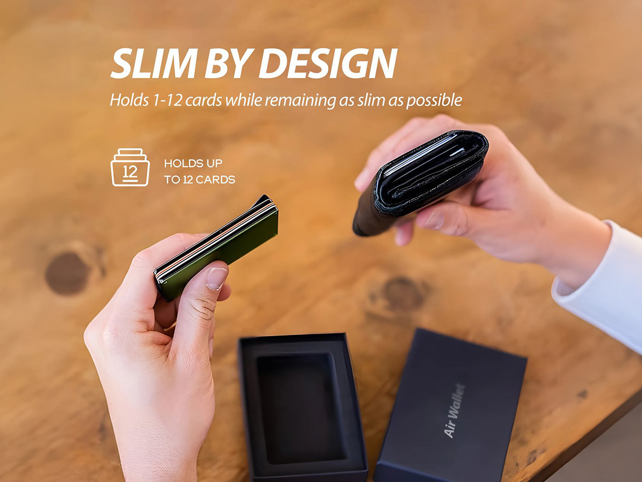 Slim RFID Wallet with AirTag Holder (Black)