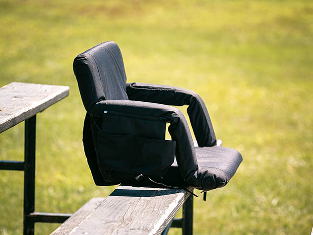 Extra Wide Reclining Stadium Seat with Armrests & Side Pockets (Blue)
