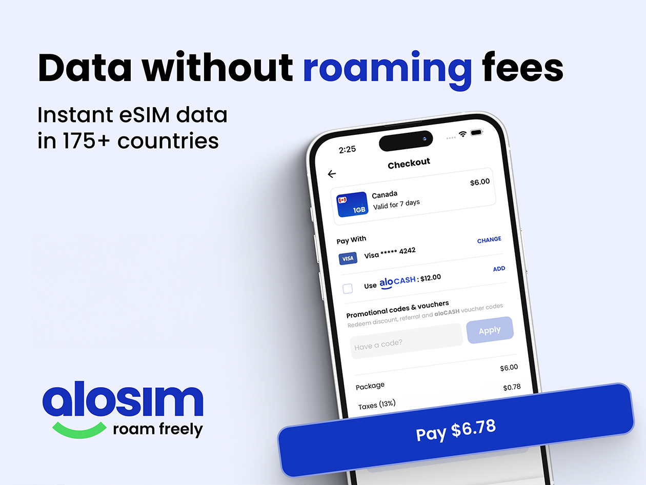 aloSIM Traveler's Mobile Data Plan: $100 Credit