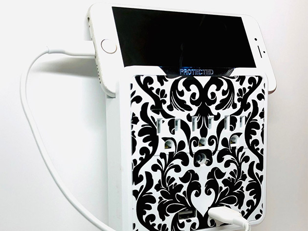 GlamSocket Decorative Multi-Outlet & Dual USB Port Surge Protector + Phone Holder (Versailles)