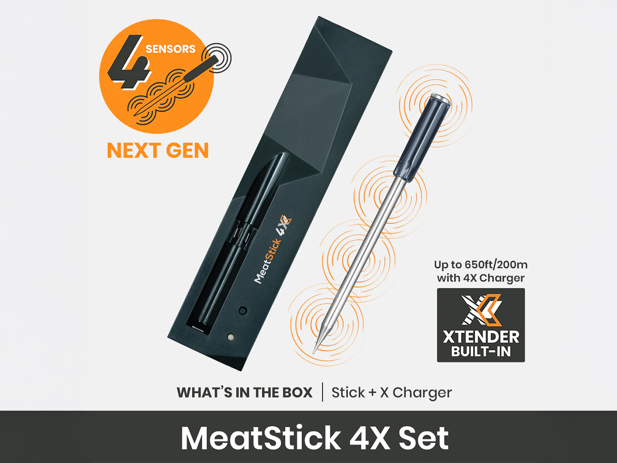 MeatStick 4X Wireless Meat Thermometer Set with Quad Sensors & 650ft Range
