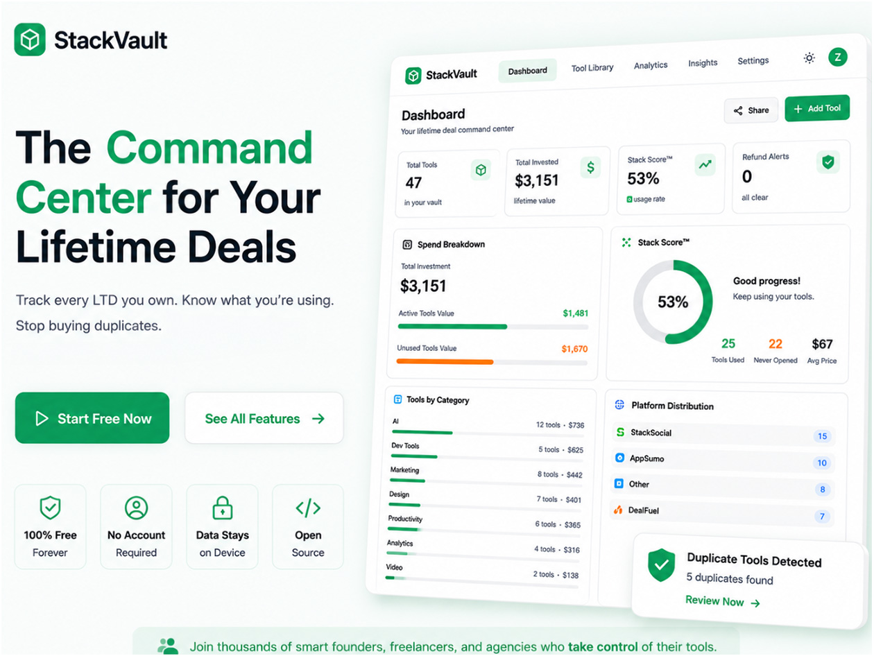 StackVault Starter Plan: Lifetime Subscription