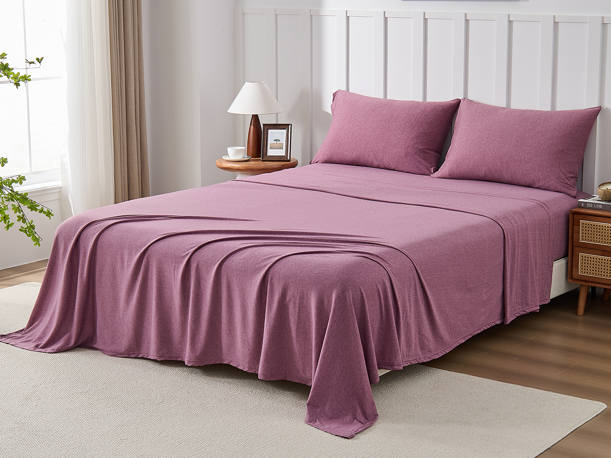 Kathy Ireland 4 Piece Heathered Jersey Knit Cotton Sheet Set (Queen/Rose)