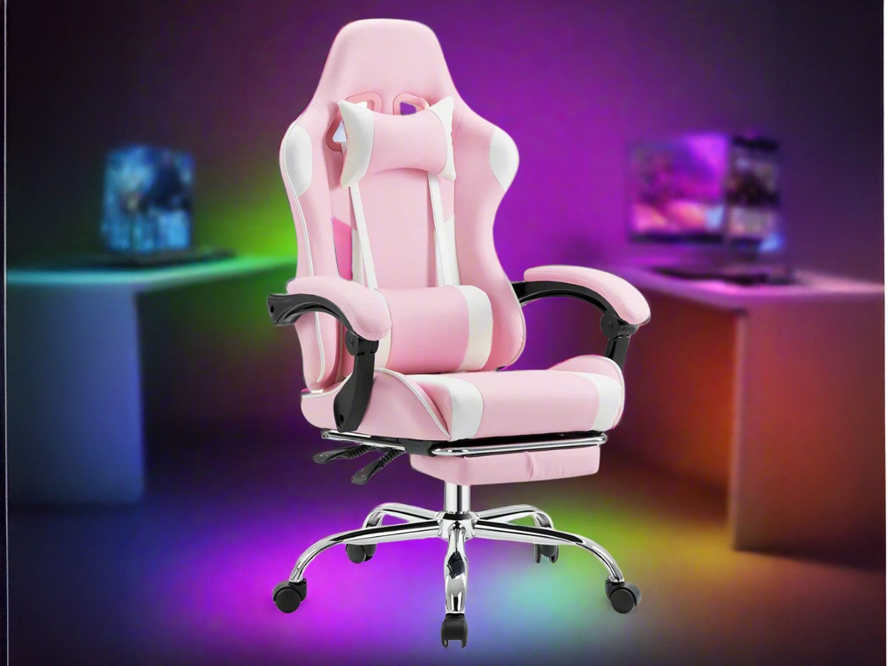 Dragon X2 Gaming Chair with Lumbar Support & Foot Rest (Pink)