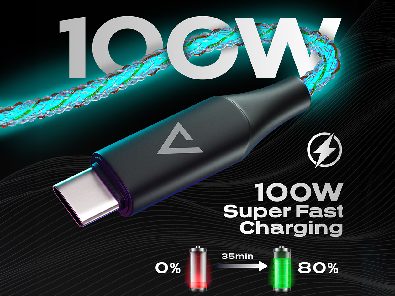 Statik® GloBright® 100W Fast Charge USB-C Braided LED Cables (4-Pack)