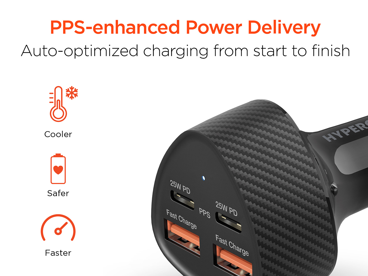 HyperGear SpeedBoost 50W 4-Port Fast Car Charger
