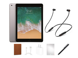 Apple iPad (2018) 6th Gen 128GB Wi-Fi Space Gray (Refurbished) + Beats Flex Headphones Bundle