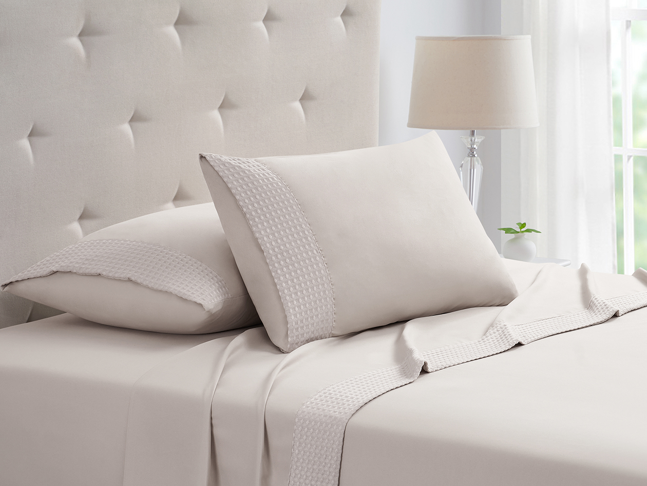 4-Piece Bamboo Blend Waffle Hem Sheet Set (Ivory/King)