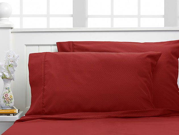Bamboo 4-Piece Chevron Embossed Sheets (Burgundy)