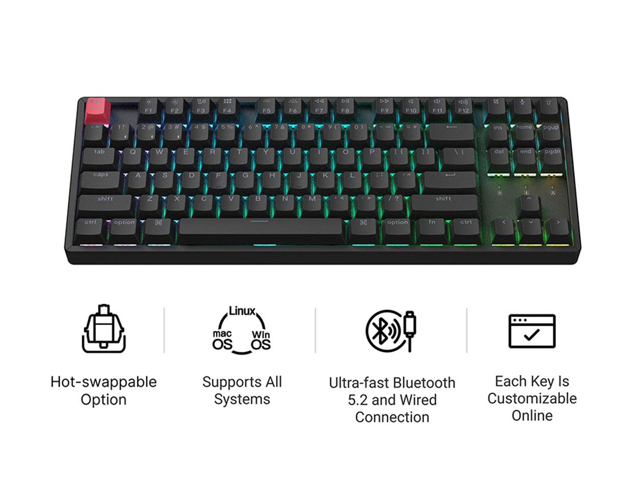 K8 QMK Wireless Mechanical Keyboard RGB Backlight Aluminum Frame (Hot-Swappable) - Banana Switch