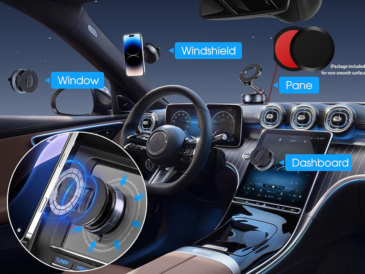 360° Adjustable Magnetic Suction Cup Phone Mount (White/2-Pack)