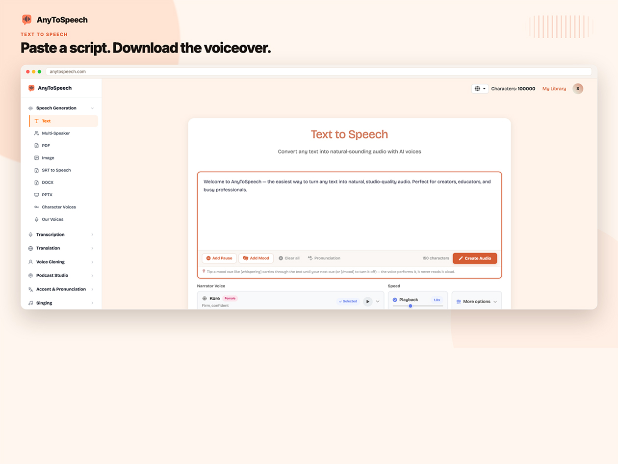 AnyToSpeech Standard Plan: Lifetime Subscription