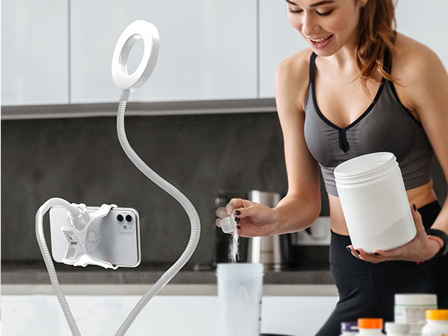 U-STREAM Home Streaming Studio with Ring Light & Gooseneck Phone Holder (White)