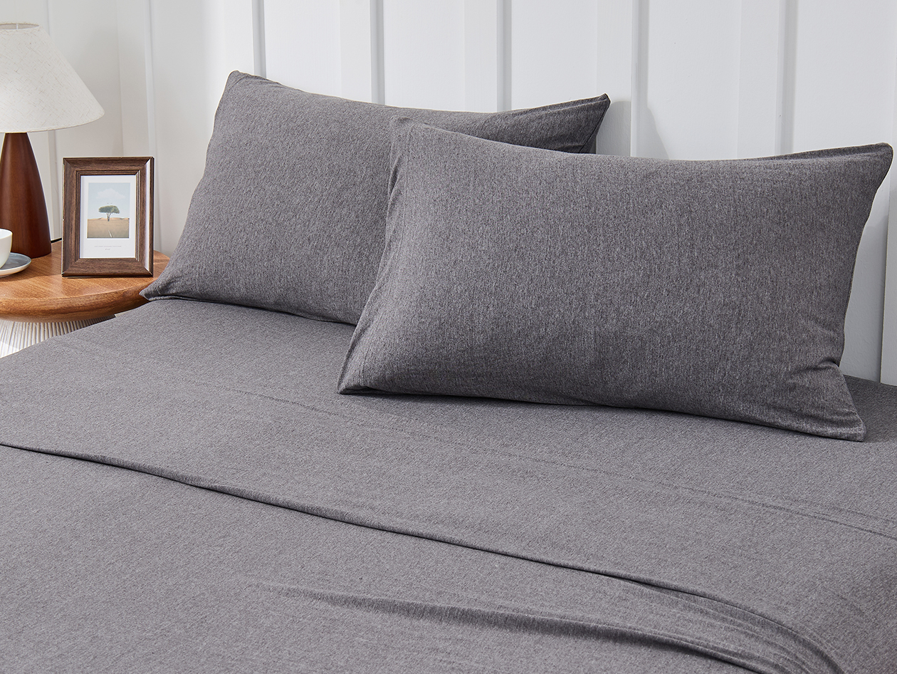 Kathy Ireland 4 Piece Heathered Jersey Knit Cotton Sheet Set (Full/Dark Gray)