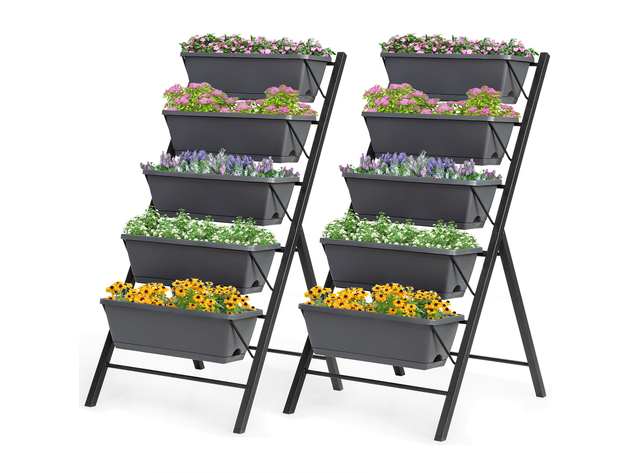 Costway Set of 2 4 FT Vertical Raised Garden Bed 5-Tier Planter Box for Patio Balcony Gray